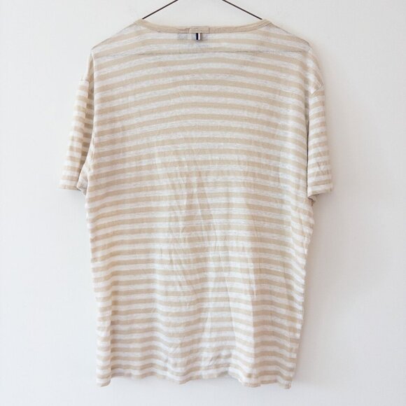 Hugo Boss Tiburt Stripe Linen T-shirt 100% Linen, Open White Size M - Picture 6 of 11